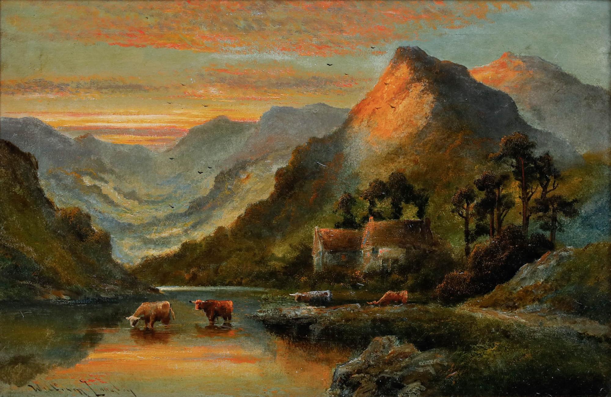 William Langley (fl.1880-1920) - Framed Early 20th Century Oil, A Drink at Dusk 1