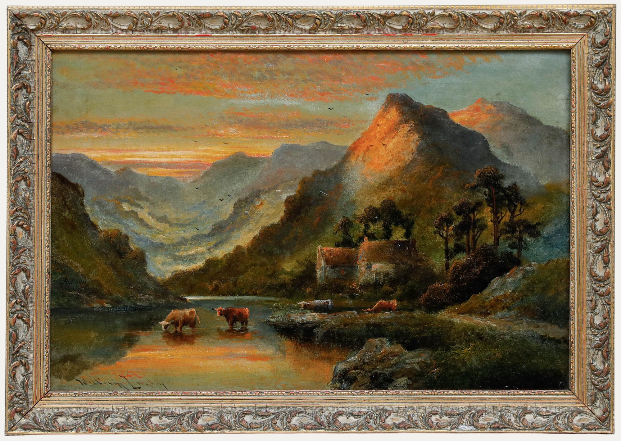 William Langley (fl.1880-1920) - Gerahmtes Ölgemälde des frühen 20. Jahrhunderts, Ein Getränk in der Abenddämmerung
