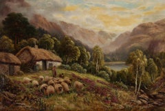 William Langley (fl.1880-1920), huile, berger dans les Highlands