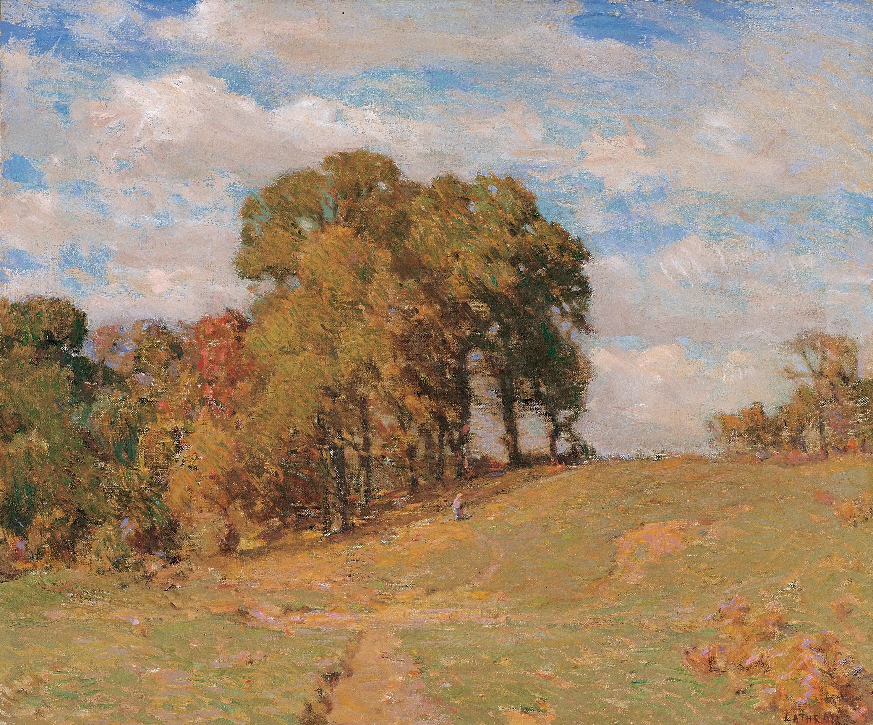 William Langson Lathrop Landscape Painting - "White Oaks and Persimmon Trees"
