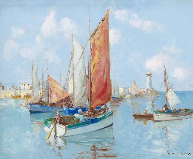 William Lee Hankey - Boats in the Harbour Coastal Scene of Sail Boats ...