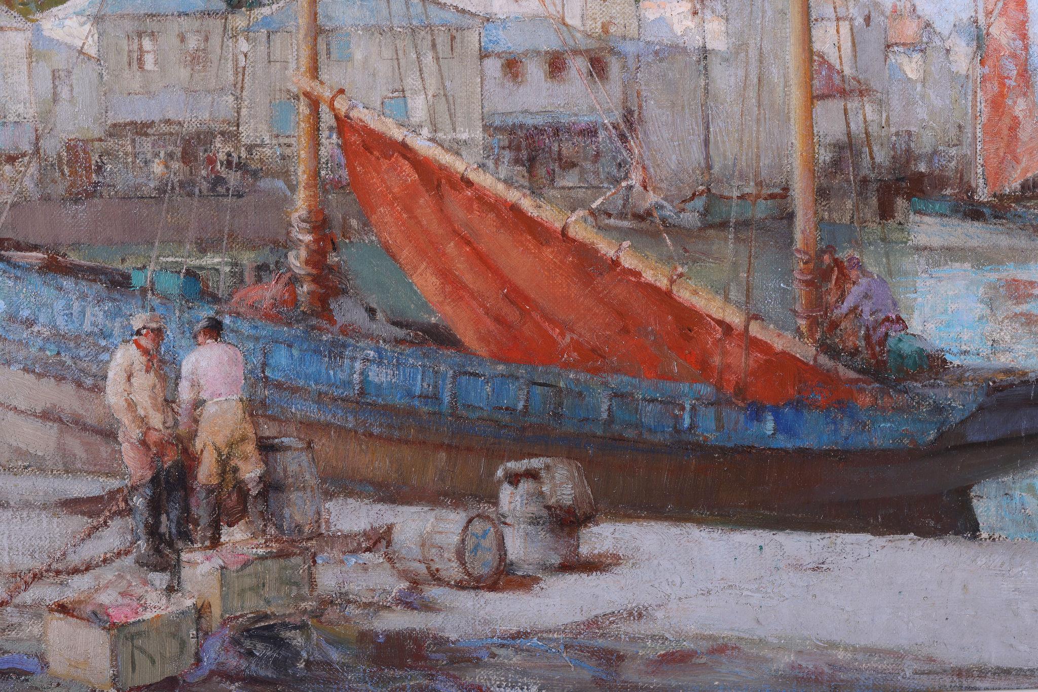 'Brixham Harbour, Devon' an antique oil painting - Impressionist Painting by William Lee Hankey