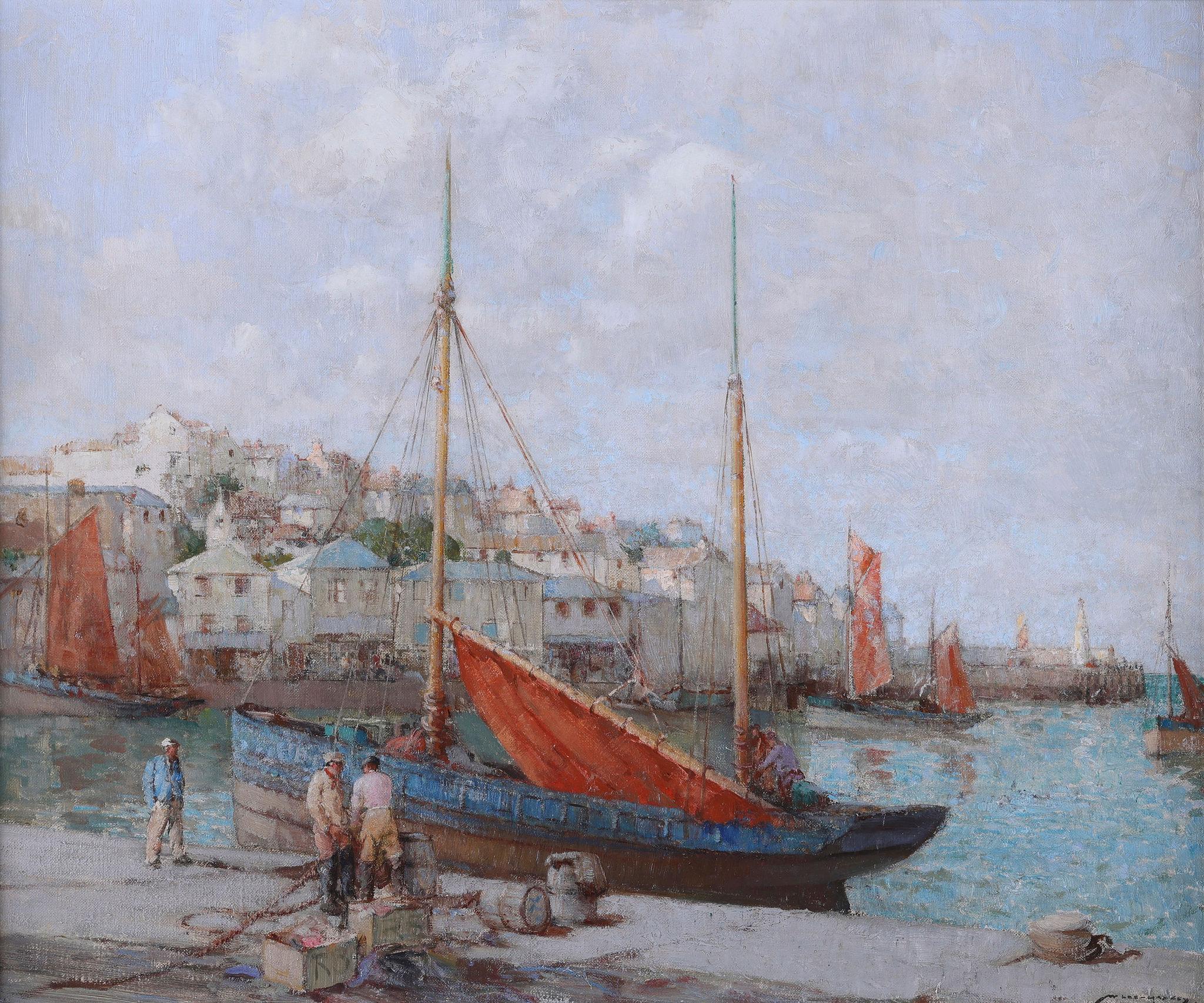 'Brixham Harbour, Devon' an antique oil painting For Sale 3