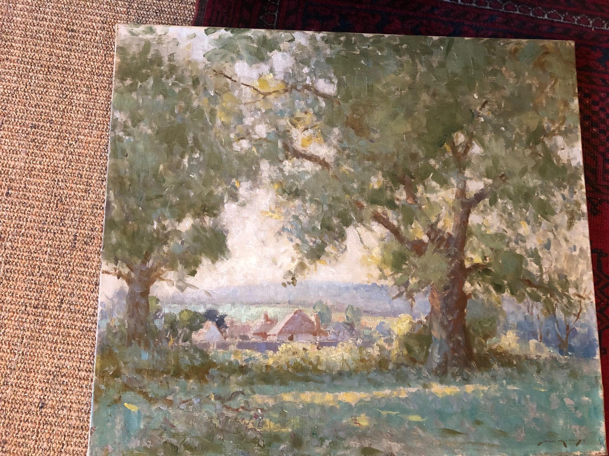 Edwardian Impressionist English Landscape Oil Painting of Findon, Sussex - Gray Landscape Painting by William Lee Hankey