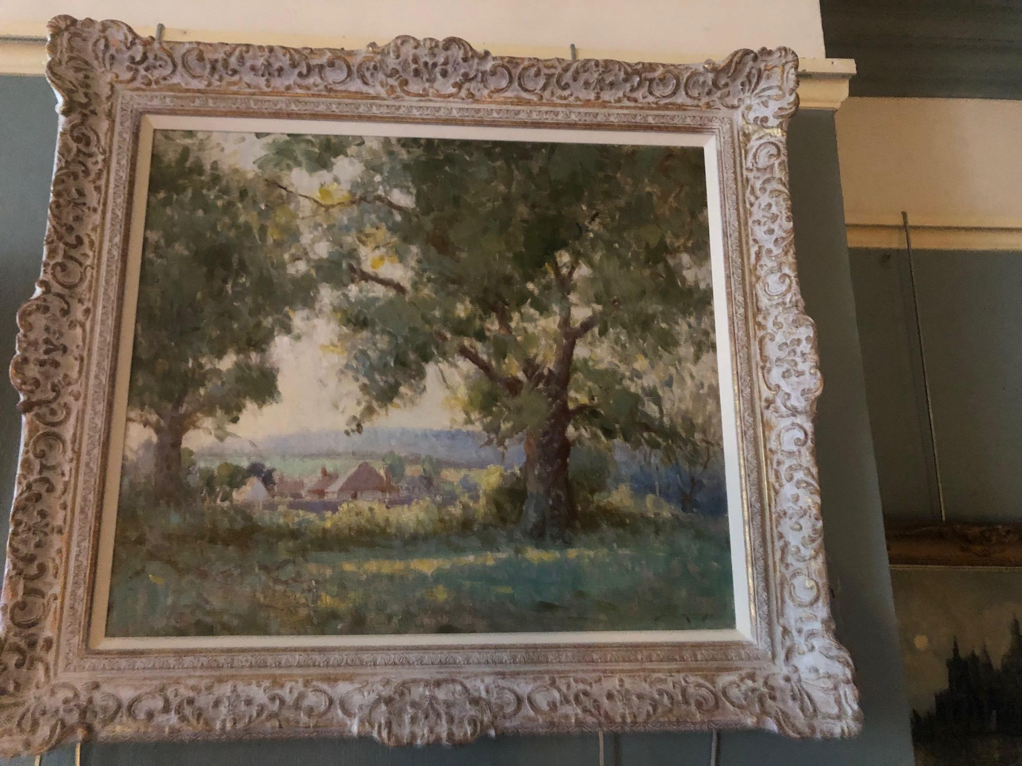 Edwadian early Twentieth Century Impressionist  English Landscape Oil Painting of Findon, Sussex.

William Lee Hankey - Large Framed Oil Painting.
English Landscape with Sun dappled Trees with Buildings and Fields in the background.
Lee Hankey is