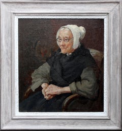 Antique French Breton Lady - British Victorian Post Impressionist portrait oil painting