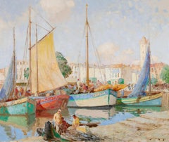 La Rochelle - Huile post-impressionniste sur les figures dans le paysage par William Lee Hankey