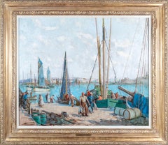 'The Harbour, Concarneau' Figurative Landscape painting of fishing boats, sea