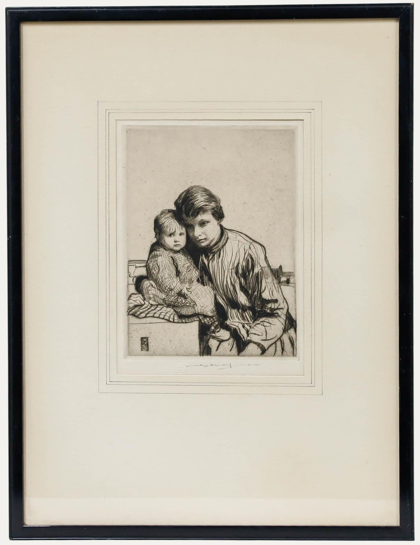 William Lee Hankey (1869-1952) - Acquaforte incorniciata, Mother & Child