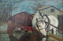 Pferde aus den 1900er Jahren auf dem Trog