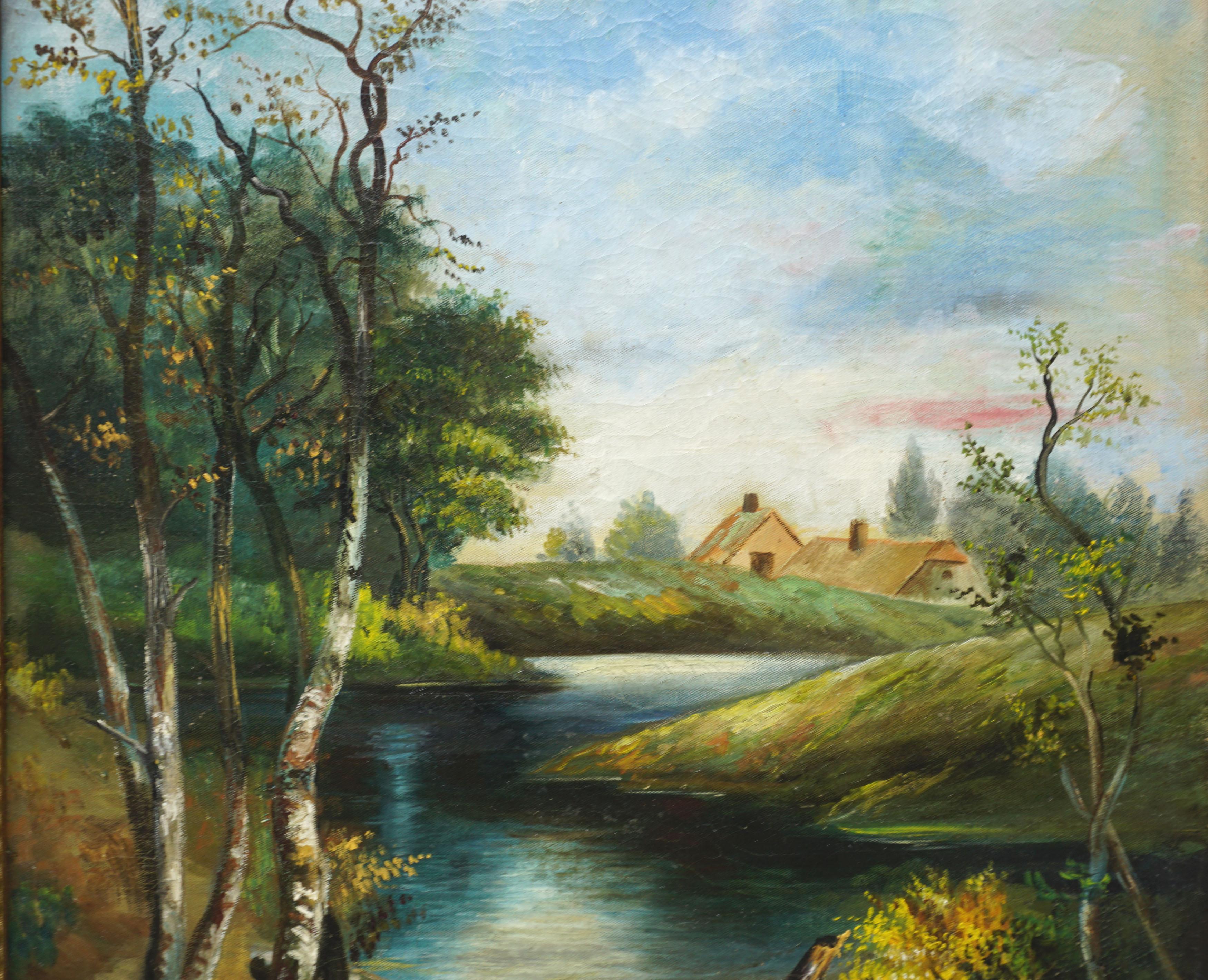 Großer Landstrom im Landhausstil des frühen 20. Jahrhunderts am College Lake Landscape (Naturalismus), Painting, von William Lemos