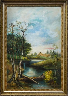 Large Early 20th Century Country Stream at College Lake Landscape 