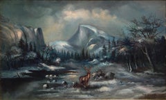 Half Dome in Winter - Early 20th Cent. Yosemite Landscape with Deer by Wm Lemos