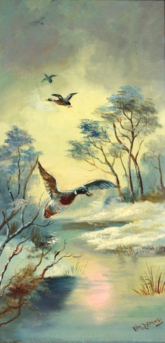 Landschaft mit Enten und Wasser - Kalifornisches Originalgemälde aus dem frühen 20.