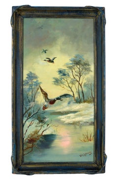 Landscape with Ducks and Water - Early 20th Century Original California Painting