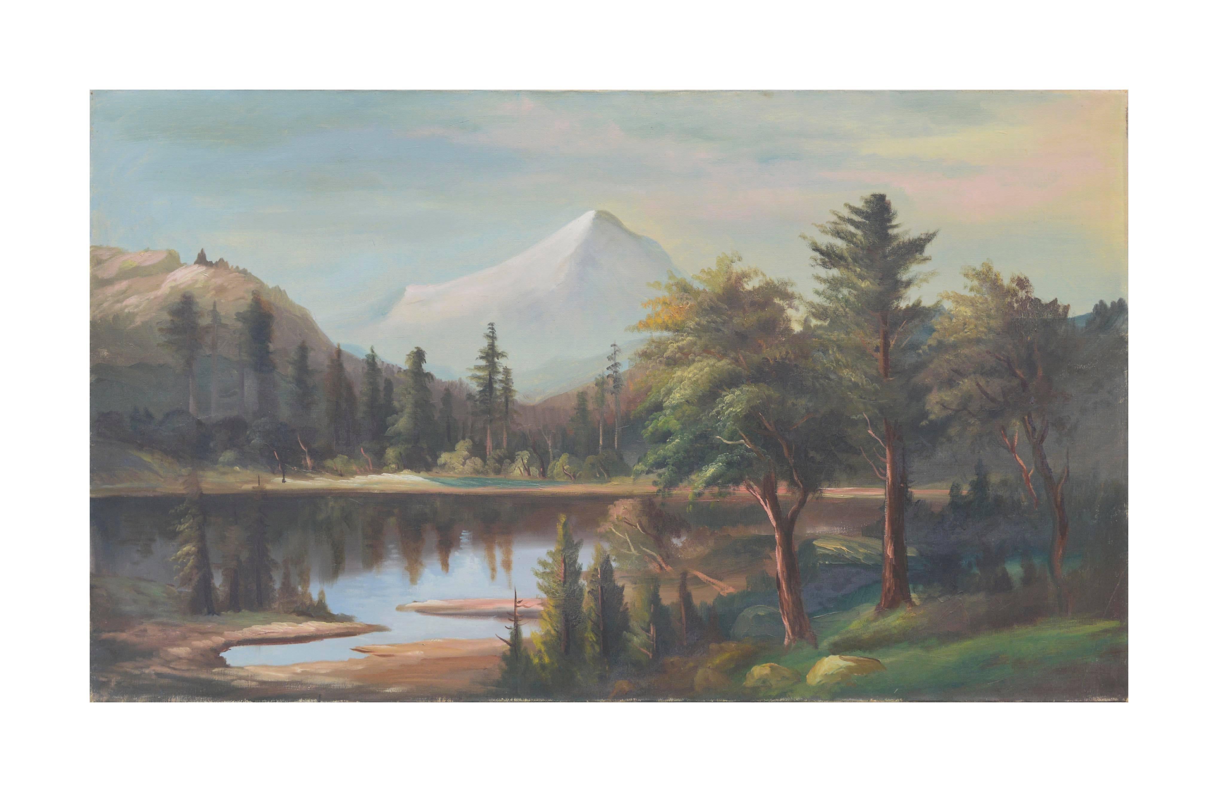 Le mont Hood depuis le lac Clear, paysage panoramique à grande échelle du début du 20e siècle