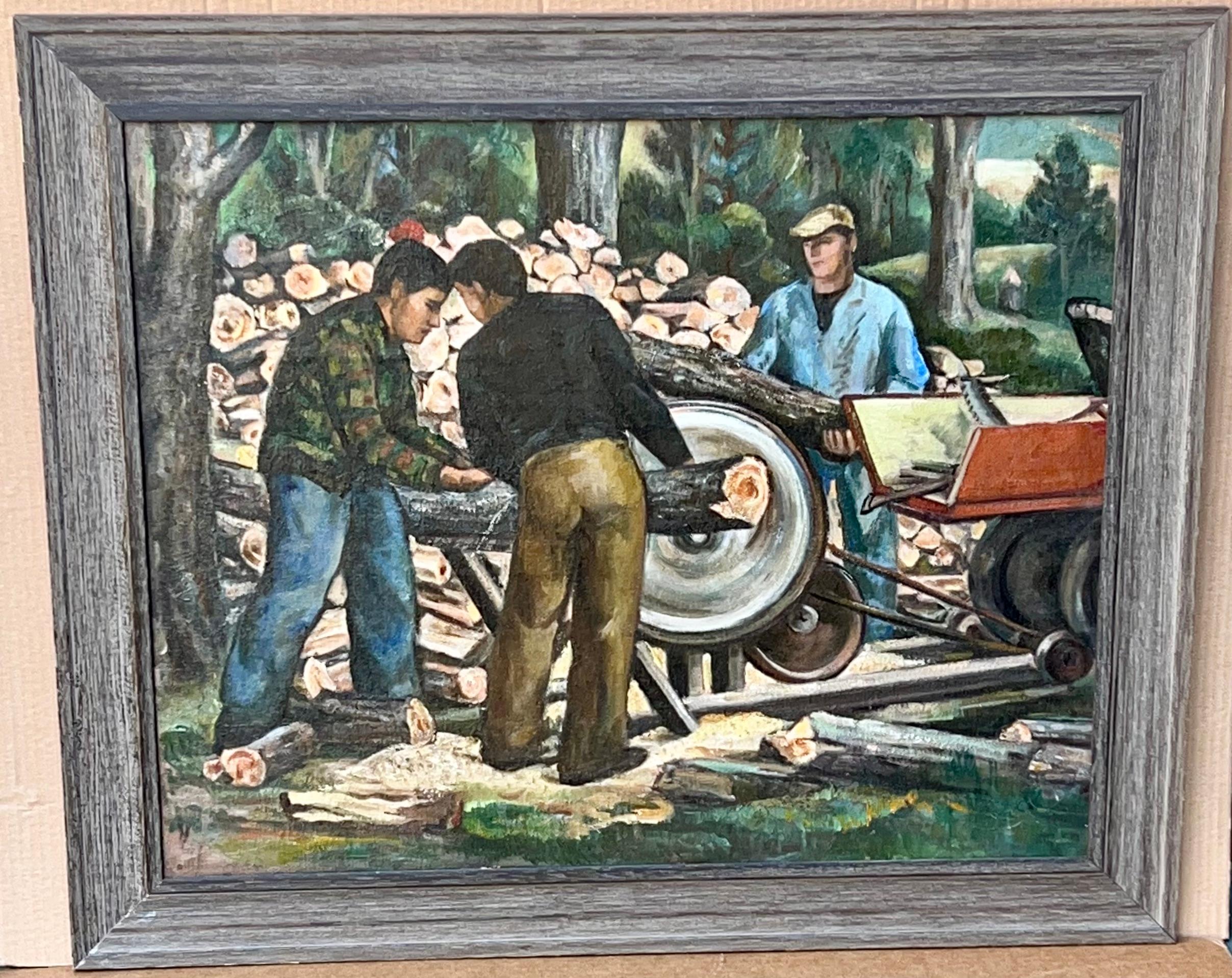 Loggers WPA Depression Era Modern Mid 20th Century American Scene Social Realism - Painting by William L'Engle