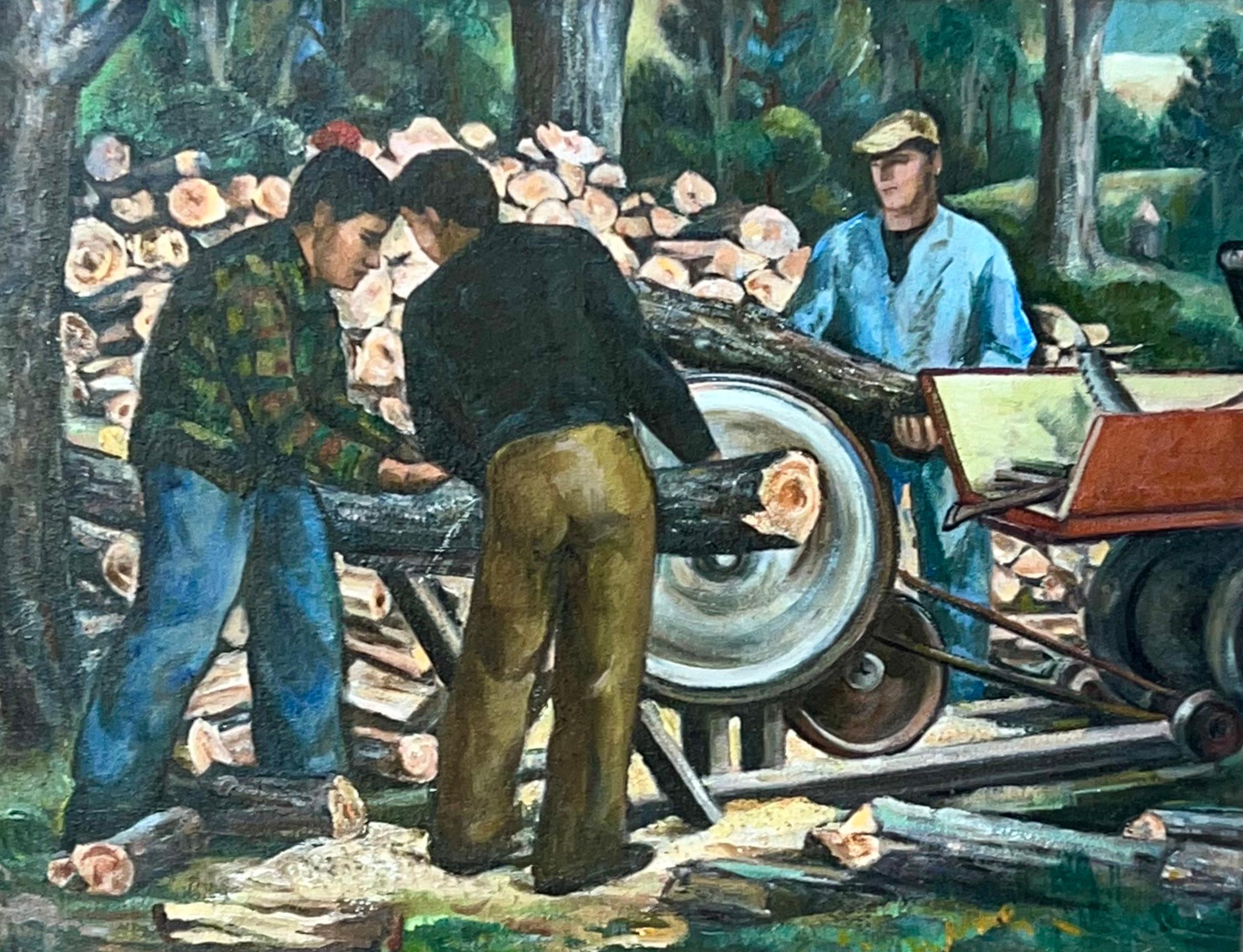 William L'Engle Figurative Painting - Loggers WPA Depression Era Modern Mid 20th Century American Scene Social Realism