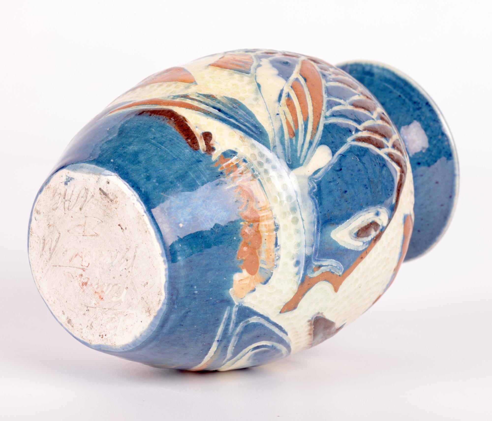 William Leonard Baron Art Pottery Sgraffito Glazed Fish Vase For Sale 1