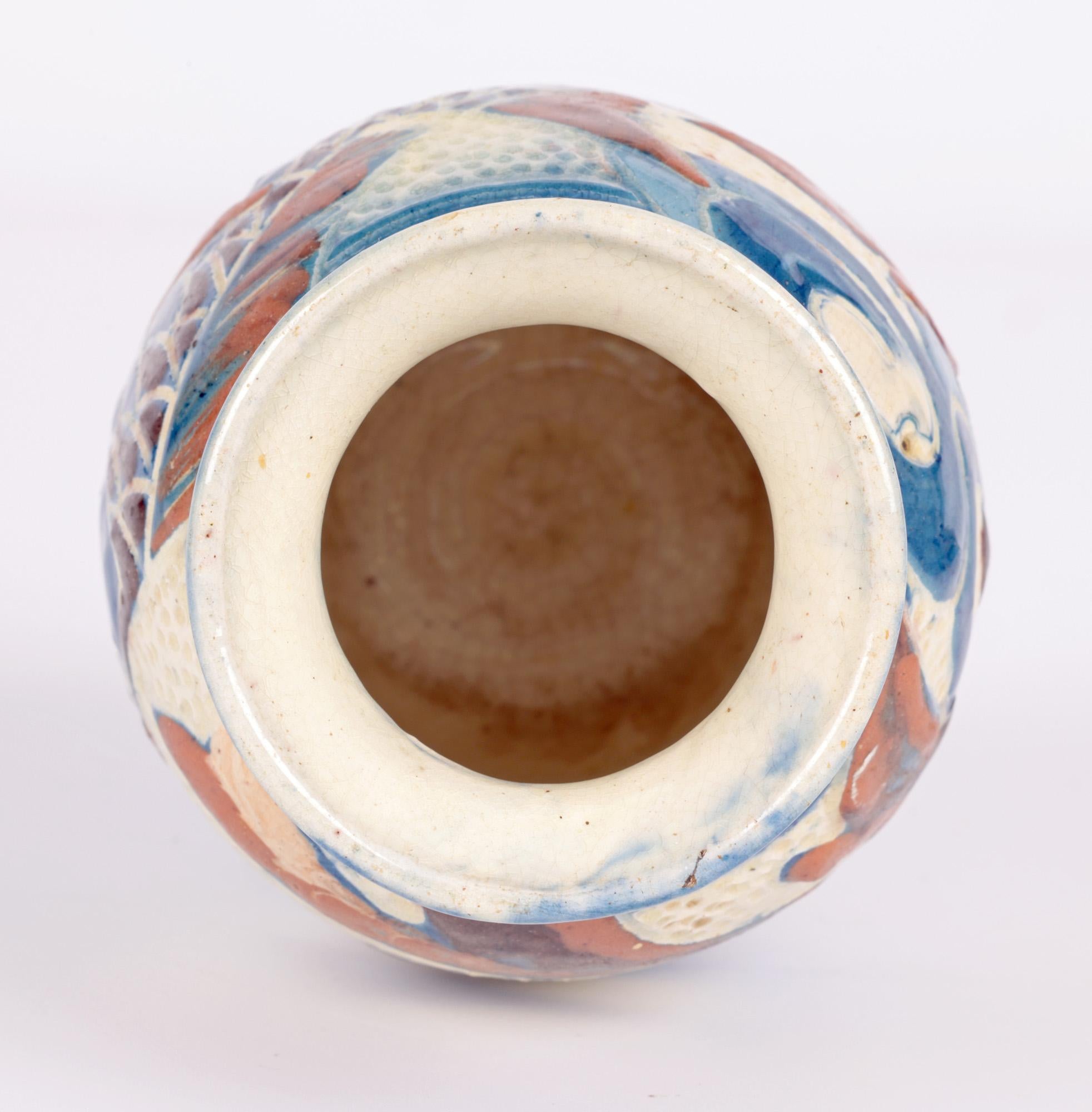 William Leonard Baron Art Pottery Sgraffito Glazed Fish Vase For Sale 3