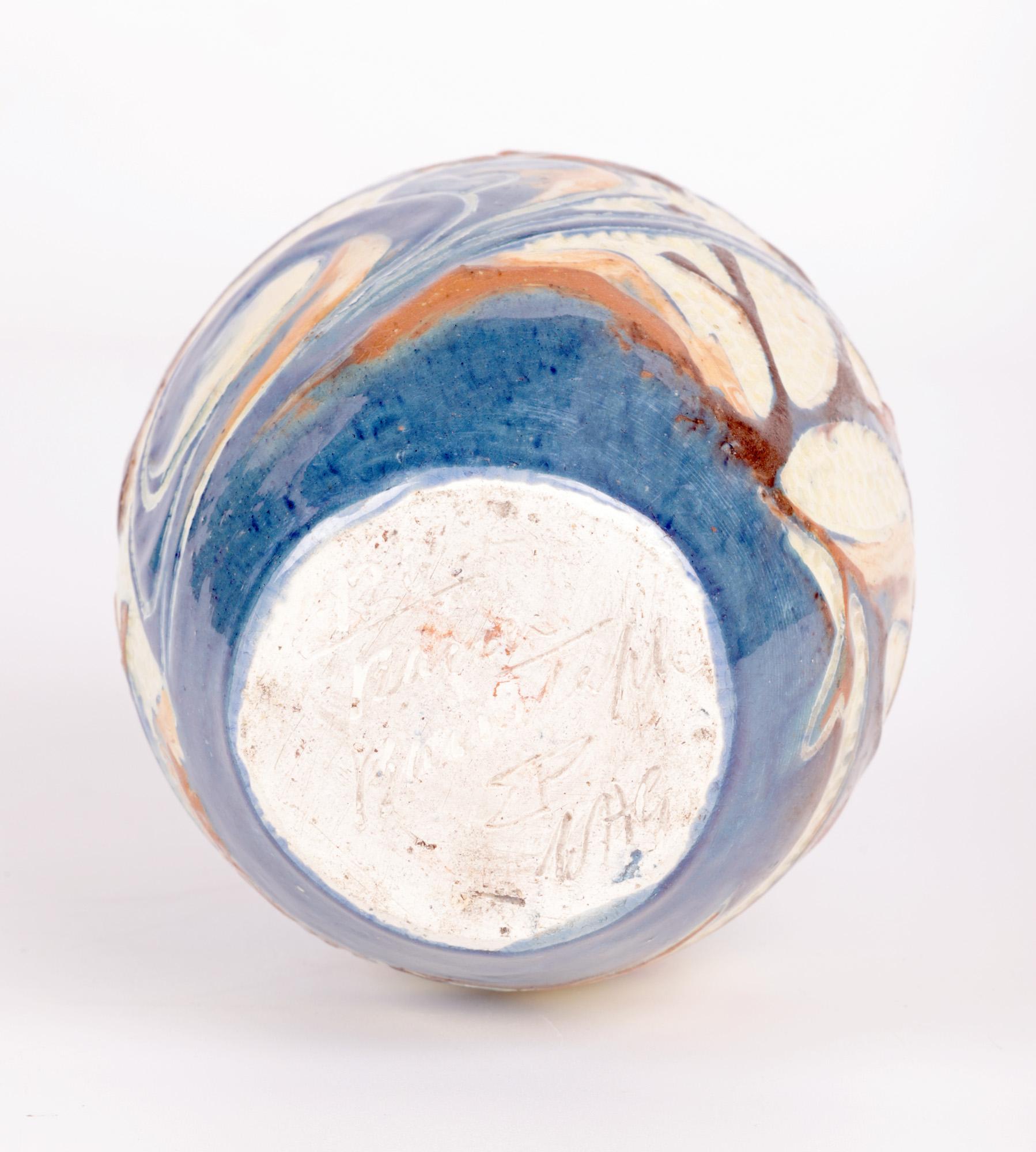 William Leonard Baron Art Pottery Sgraffito Glazed Fish Vase For Sale 4