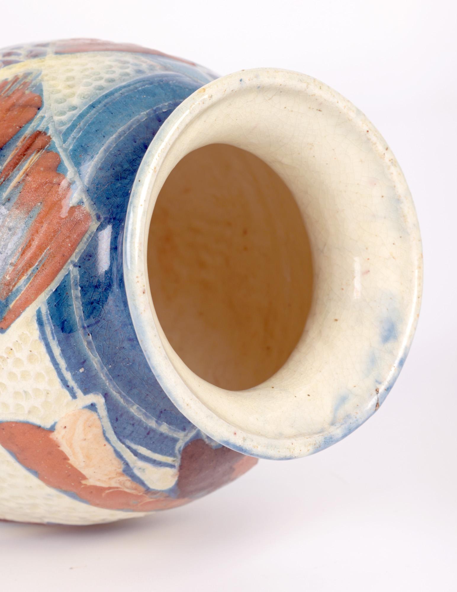 William Leonard Baron Art Pottery Sgraffito Glazed Fish Vase In Good Condition For Sale In Bishop's Stortford, Hertfordshire