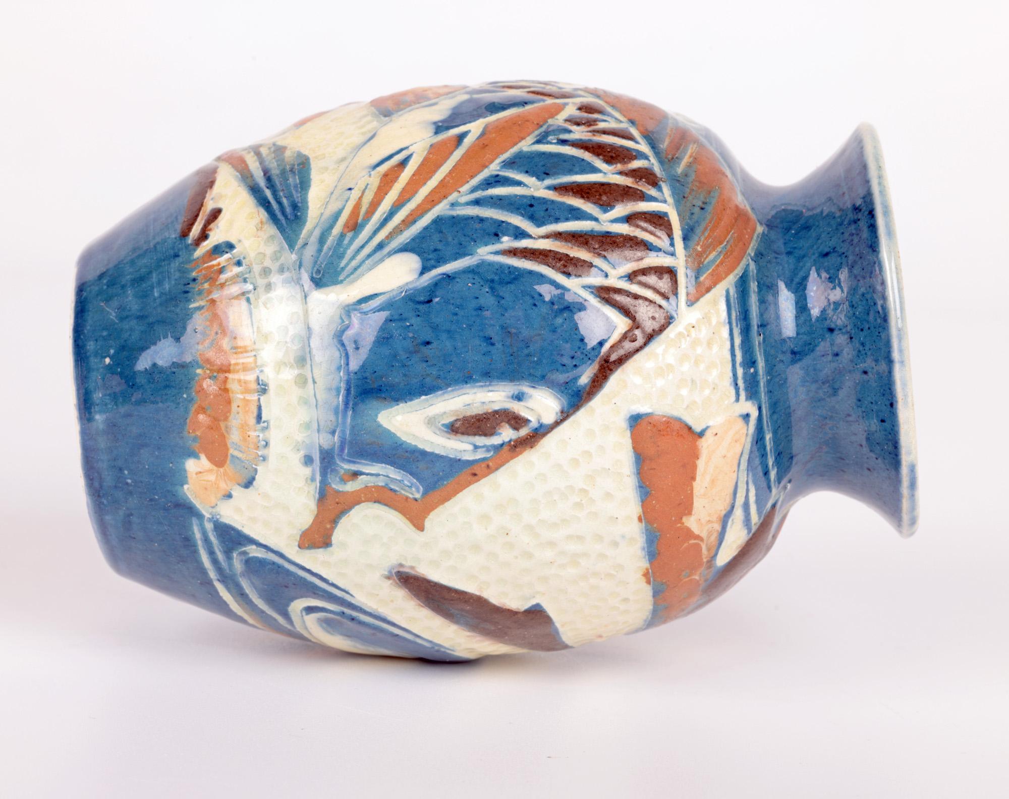 Late 19th Century William Leonard Baron Art Pottery Sgraffito Glazed Fish Vase For Sale