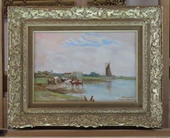 Original Oil on Panel, William Leslie Rackham. "Mautby Swim"