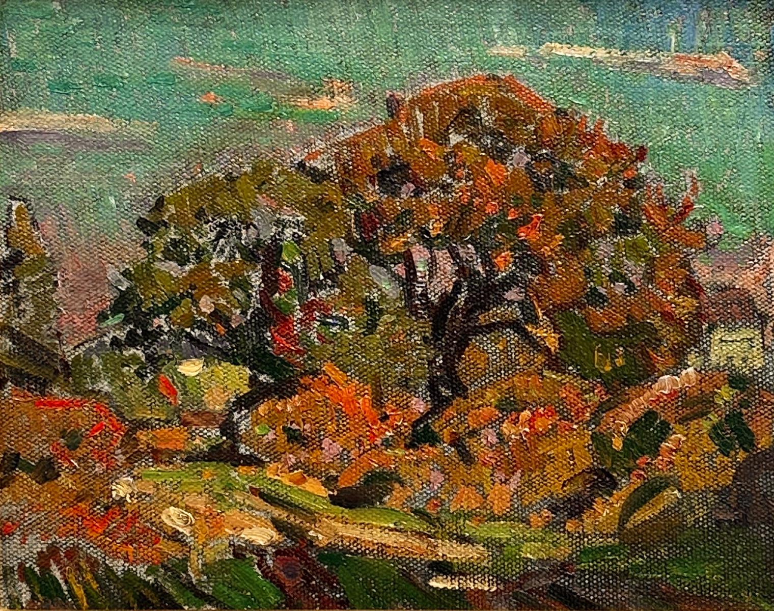 A wonderfully colorful early piece by William Lester Stevens. Housed in a beautiful period Newcomb-Macklin frame. Great package!

William Lester Stevens was born in Rockport, Massachusetts in 1888. He first studied art under Parker Perkins and, by