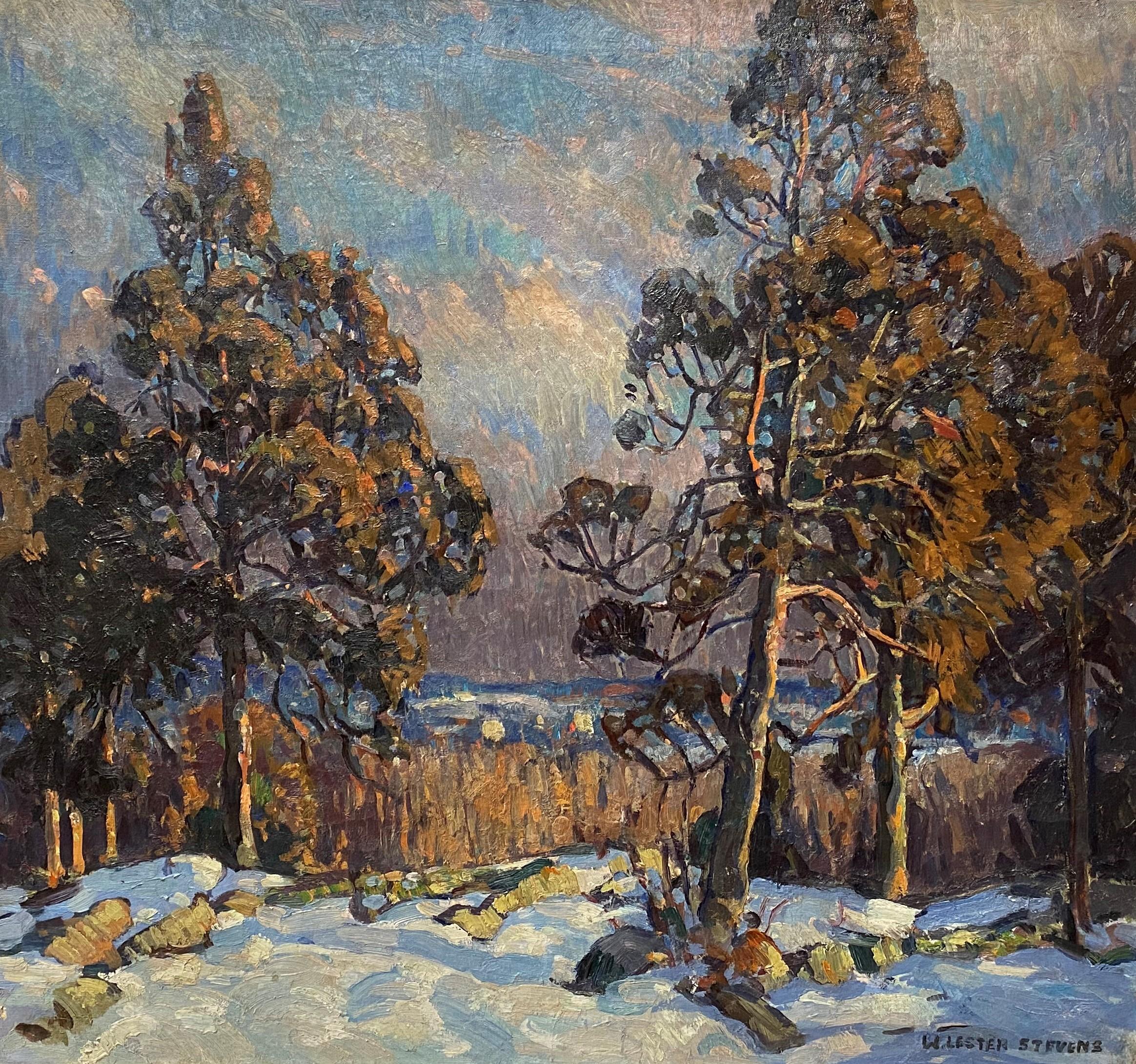 Paesaggio invernale con alberi - Painting di William Lester Stevens