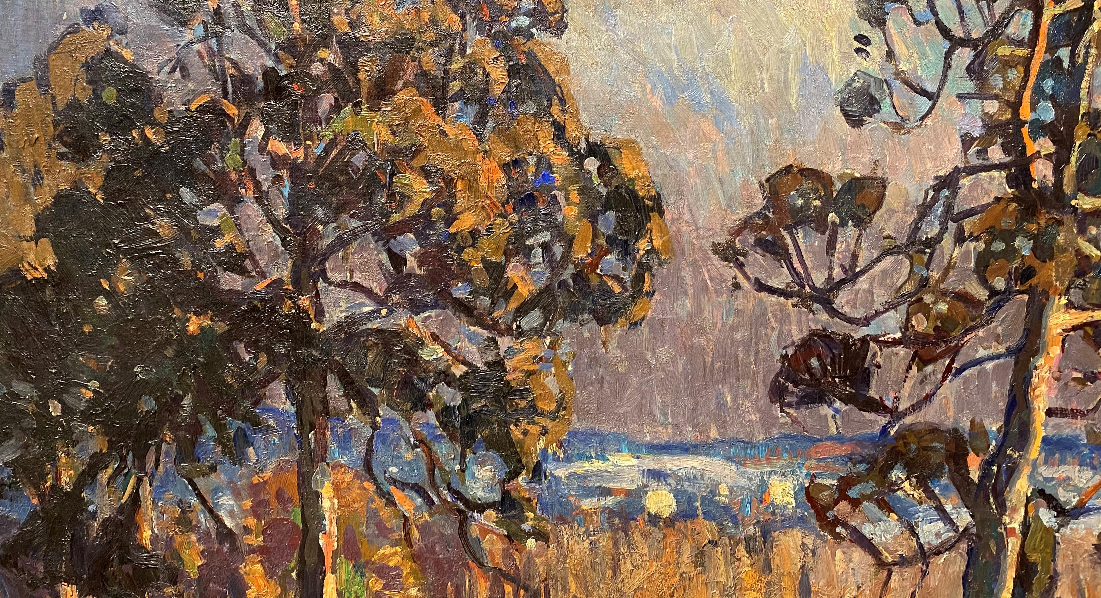 Paesaggio invernale con alberi - Landscape Painting Marrone di William Lester Stevens