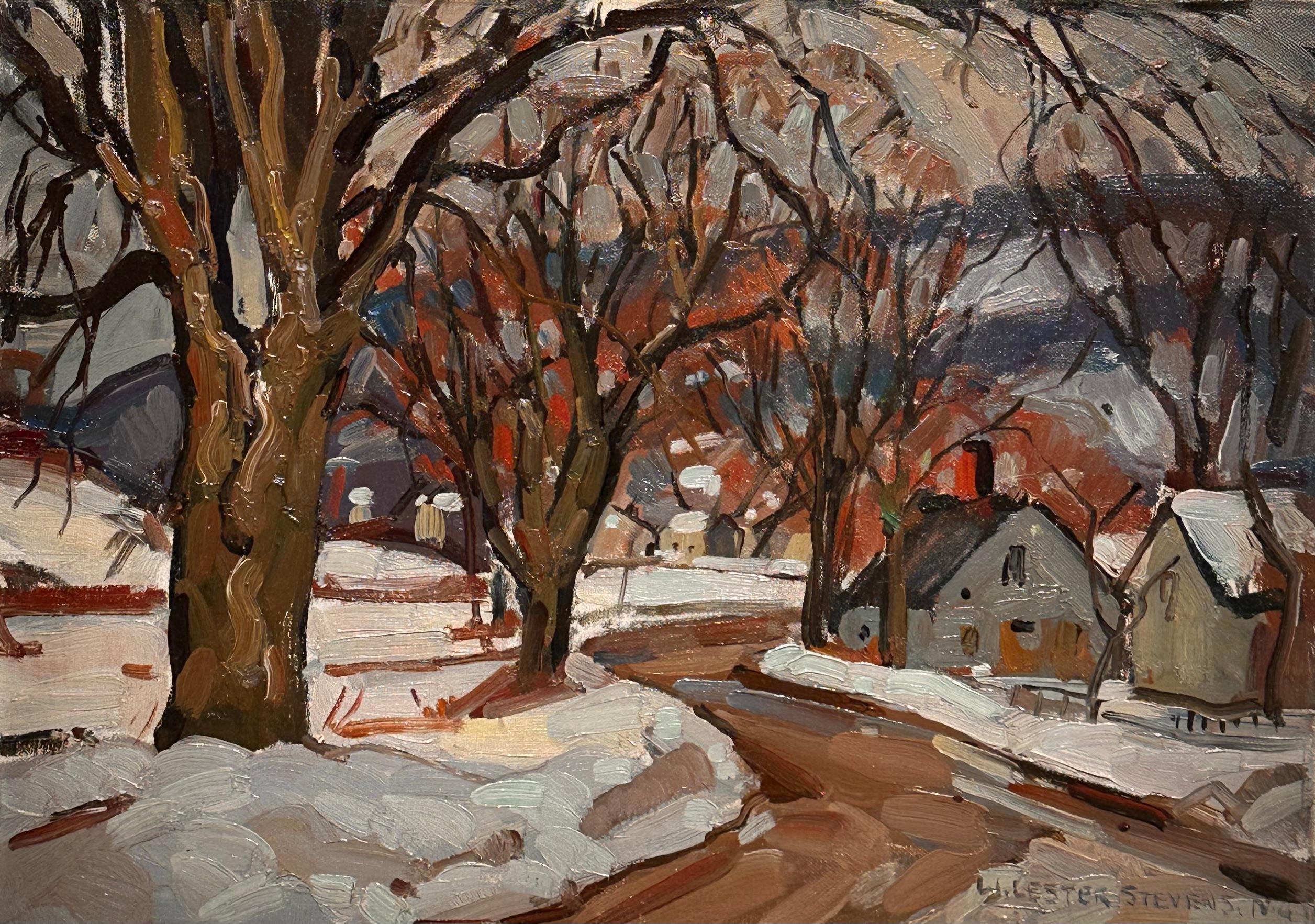 William Lester Stevens Landscape Painting - "Winter Road" - Historic Rockport Artist, Landscape, Winter Season