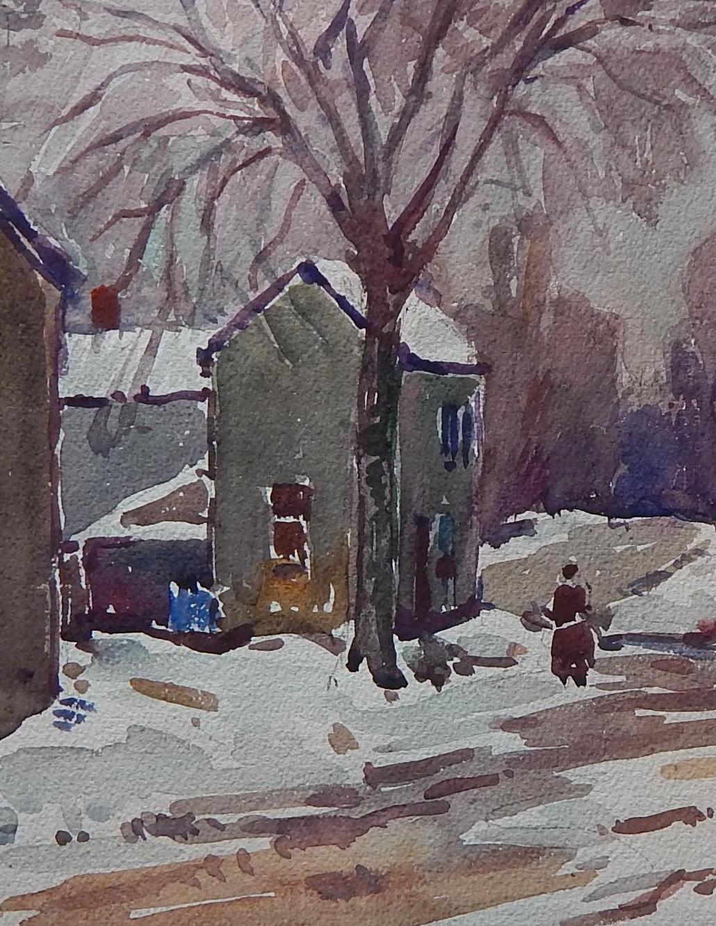 20th Century William Lester Stevens Watercolor, circa 1920s-1930s New England Village in Snow