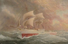 Coast Guard Cutter with Cannons Spanish-American War Maritime Original Oil