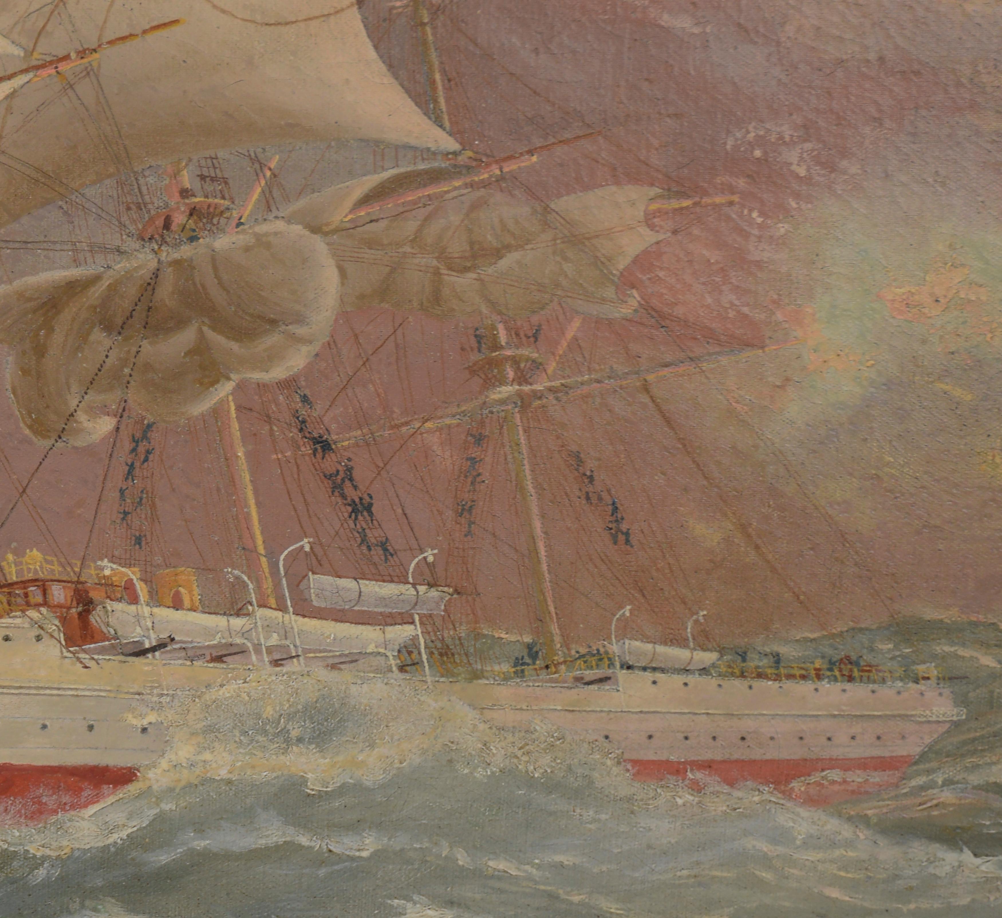 Original Ölgemälde, Coast Guard Cutter mit Kanonen, Spanisch-amerikanischer Kriegs- Maritime, Original  (Amerikanischer Impressionismus), Painting, von William Lindsey Challoner