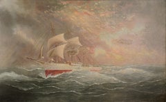 Coast Guard Cutter with Cannons Spanish-American War Maritime Original Oil 