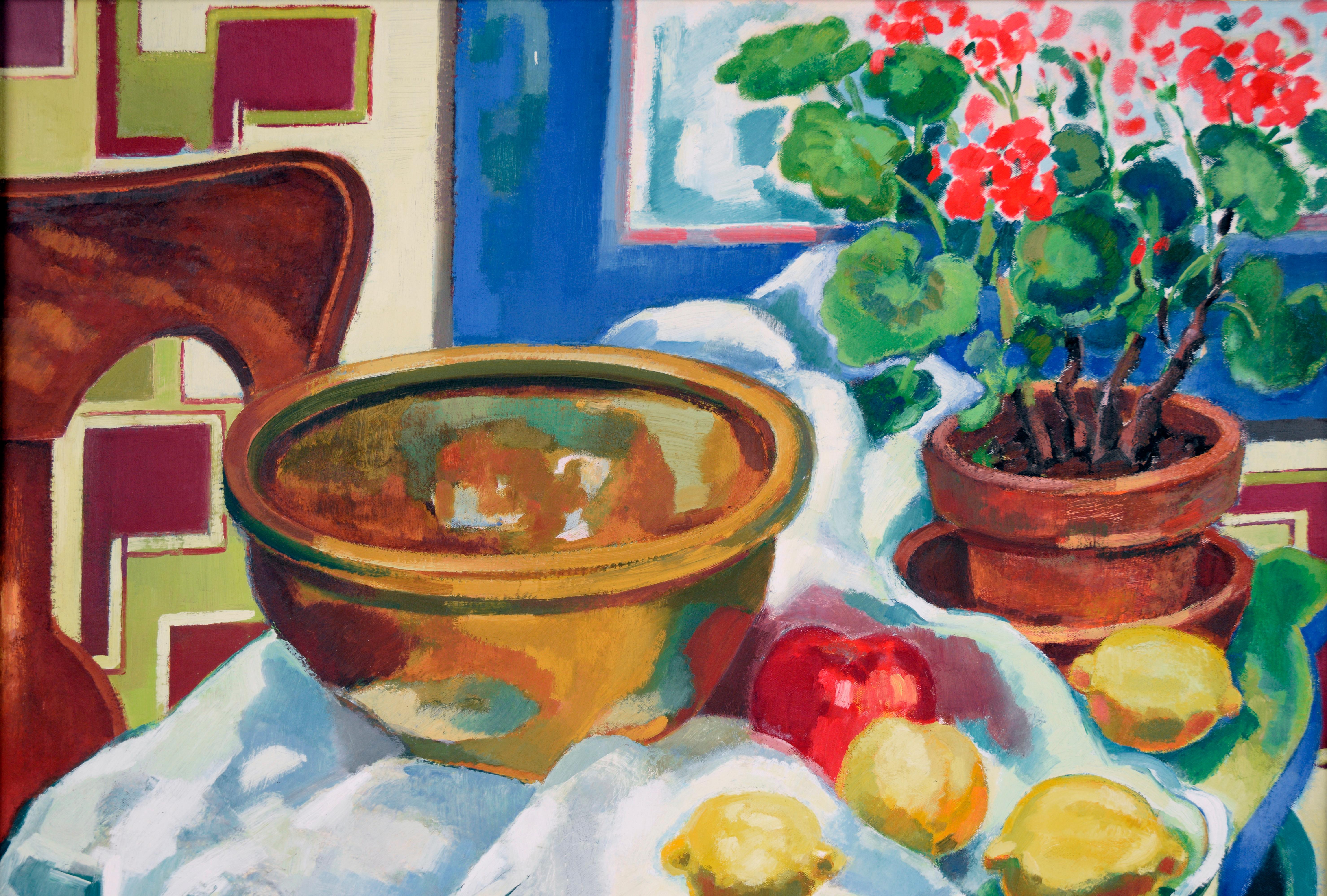 Tavolo da cucina Sonoma - after Henri Matisse - Natura morta con geranio - Interior Painting Marrone di William Lionel Sheets