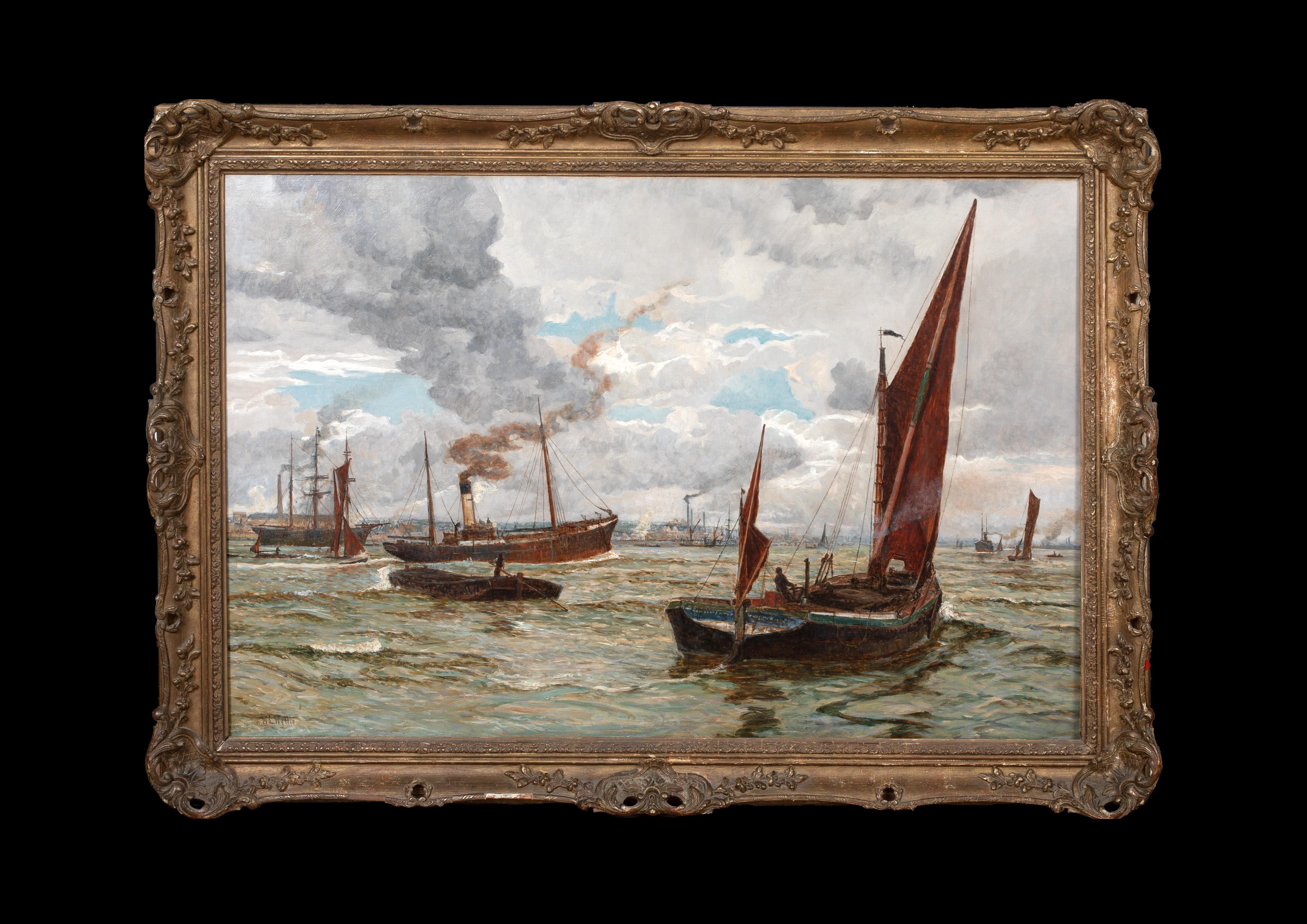 Navigation au large du port de Southampton, 19e siècle  par William Lionel WYLLIE (1851-1931) - Painting de William Lionel Wyllie, R.A., R.I., R.E.