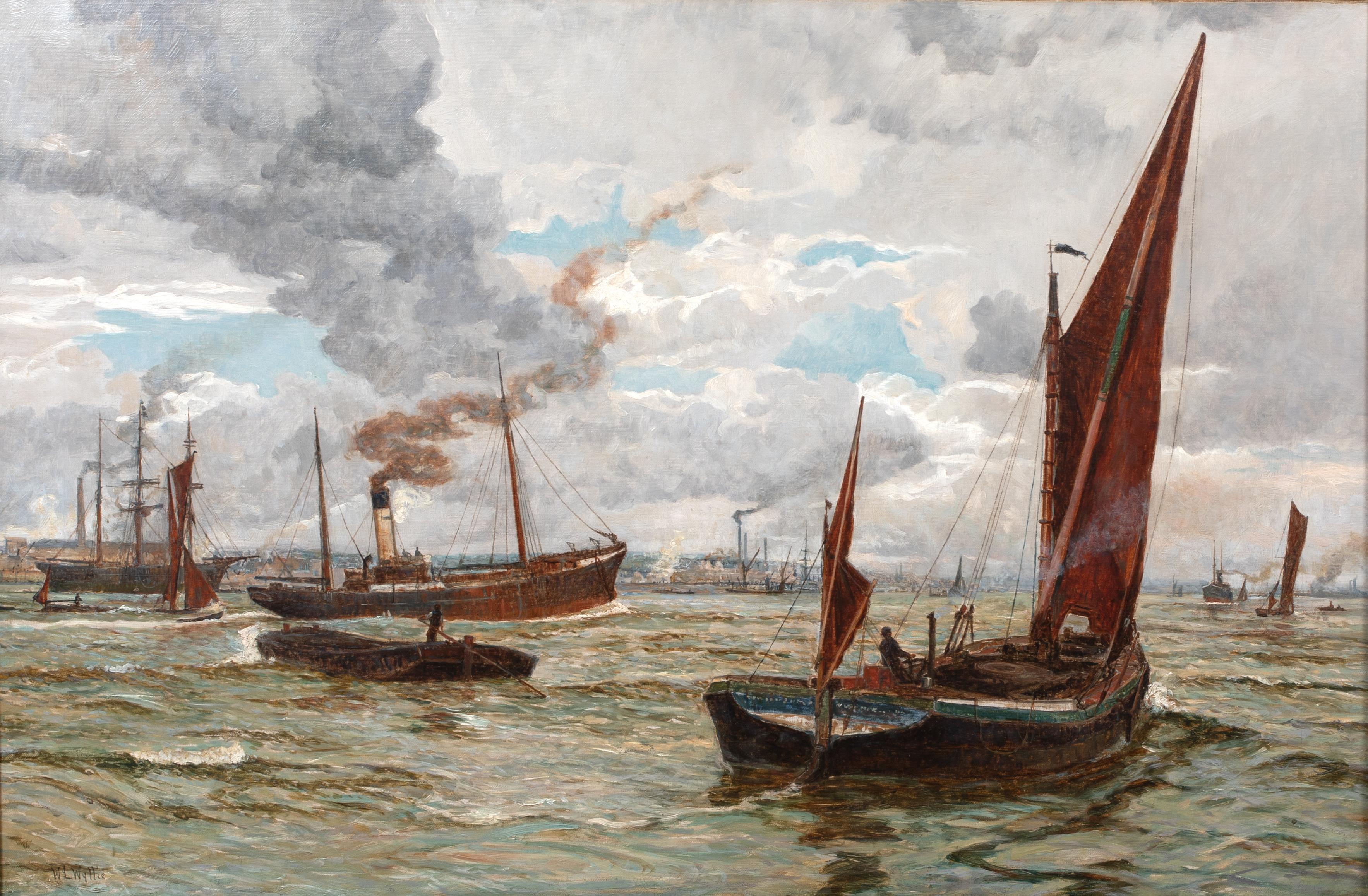 Navigation au large du port de Southampton, 19e siècle  par William Lionel WYLLIE (1851-1931) - Gris Landscape Painting par William Lionel Wyllie, R.A., R.I., R.E.