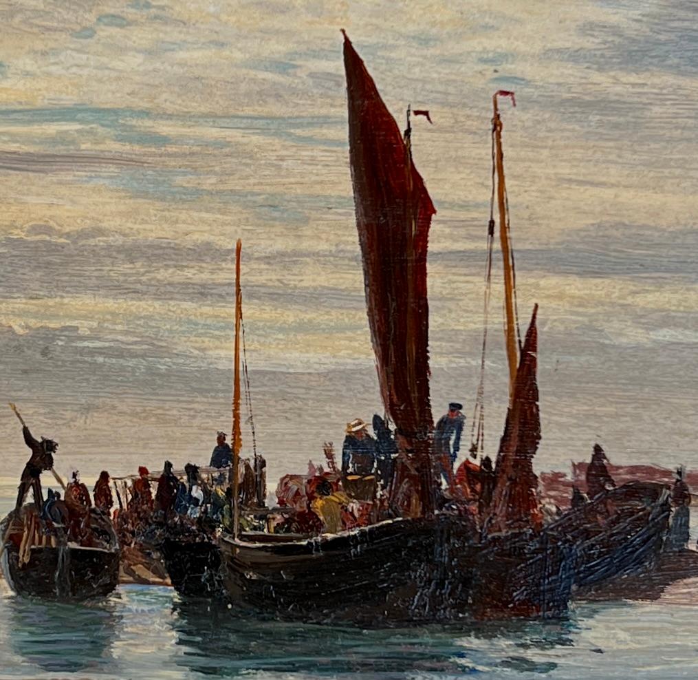 Rechargement du bateau du jour - Moulin  vapeur pour pcheurs et chevaux - Hollande, vers 1900 - Painting de William Lionel Wyllie, R.A., R.I., R.E.