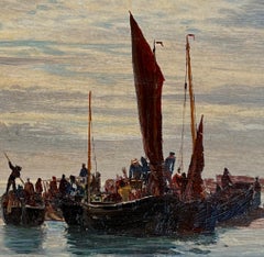 WILLIAM WYLLIE Day's Catch - Fishermen Sail Boats Horse Windmill Holland 1900