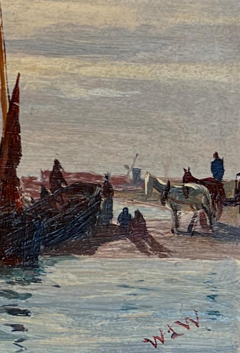 Rechargement du bateau du jour - Moulin  vapeur pour pcheurs et chevaux - Hollande, vers 1900 - École anglaise Painting par William Lionel Wyllie, R.A., R.I., R.E.