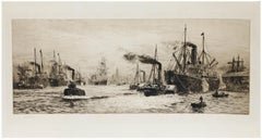 William Lionel Wyllie (1851-1931) - Grabado de 1913, En el Clyde en Govan
