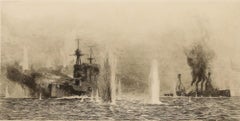 William Lionel Wyllie - Gravure du début du XXe siècle, H.M.S. Warspite et Warrior