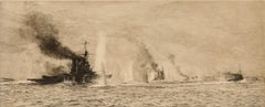 William Lionel Wyllie - Gravure encadrée du début du XXe siècle, « La bataille du Jutland »