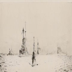 William Lionel Wyllie RA (1851-1931) - Aguafuerte enmarcado, Fragatas y cañoneras