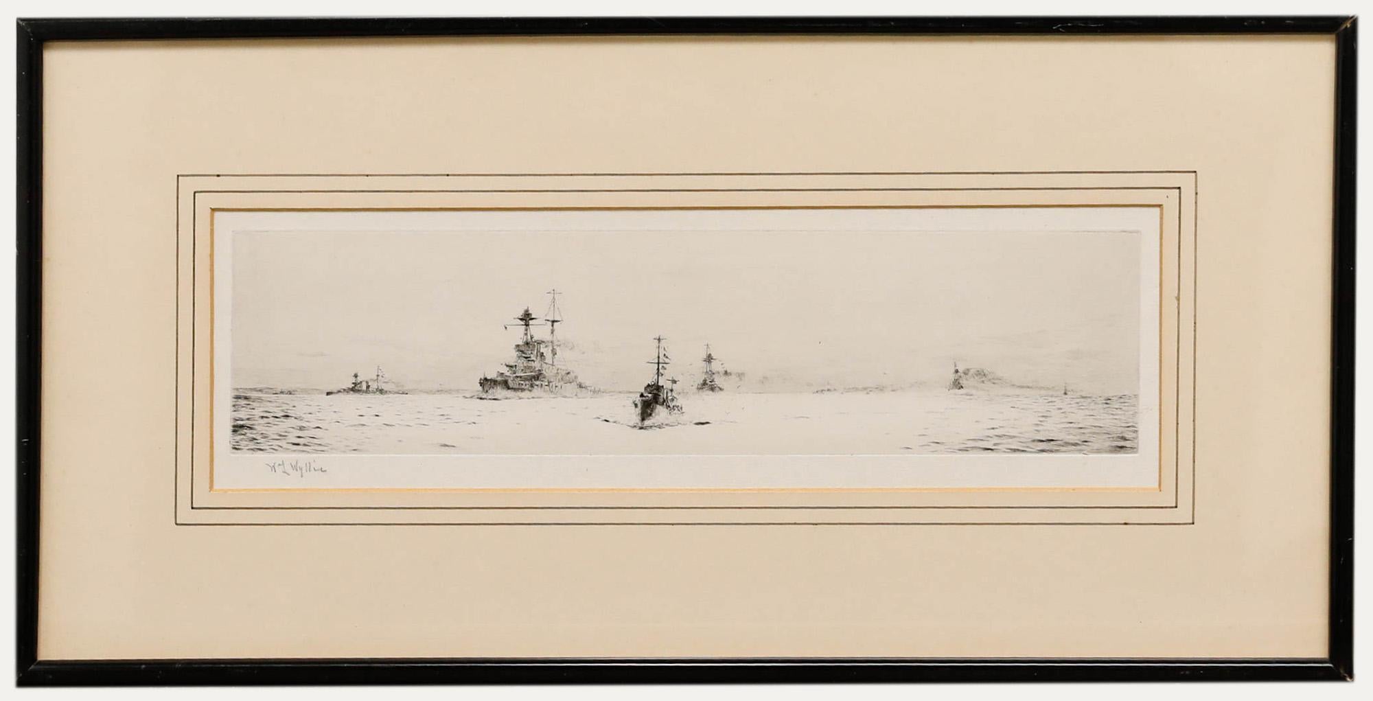 Figurative Print de William Lionel Wyllie, R.A., R.I., R.E. - William Lionel Wyllie RA (1851-1931) - Aguafuerte enmarcado, Fragatas y cañoneras