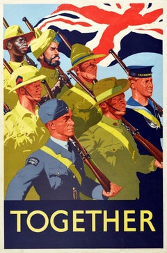 Original Vintage Poster Together Commonwealth Forces WWII Military Army Soldiers