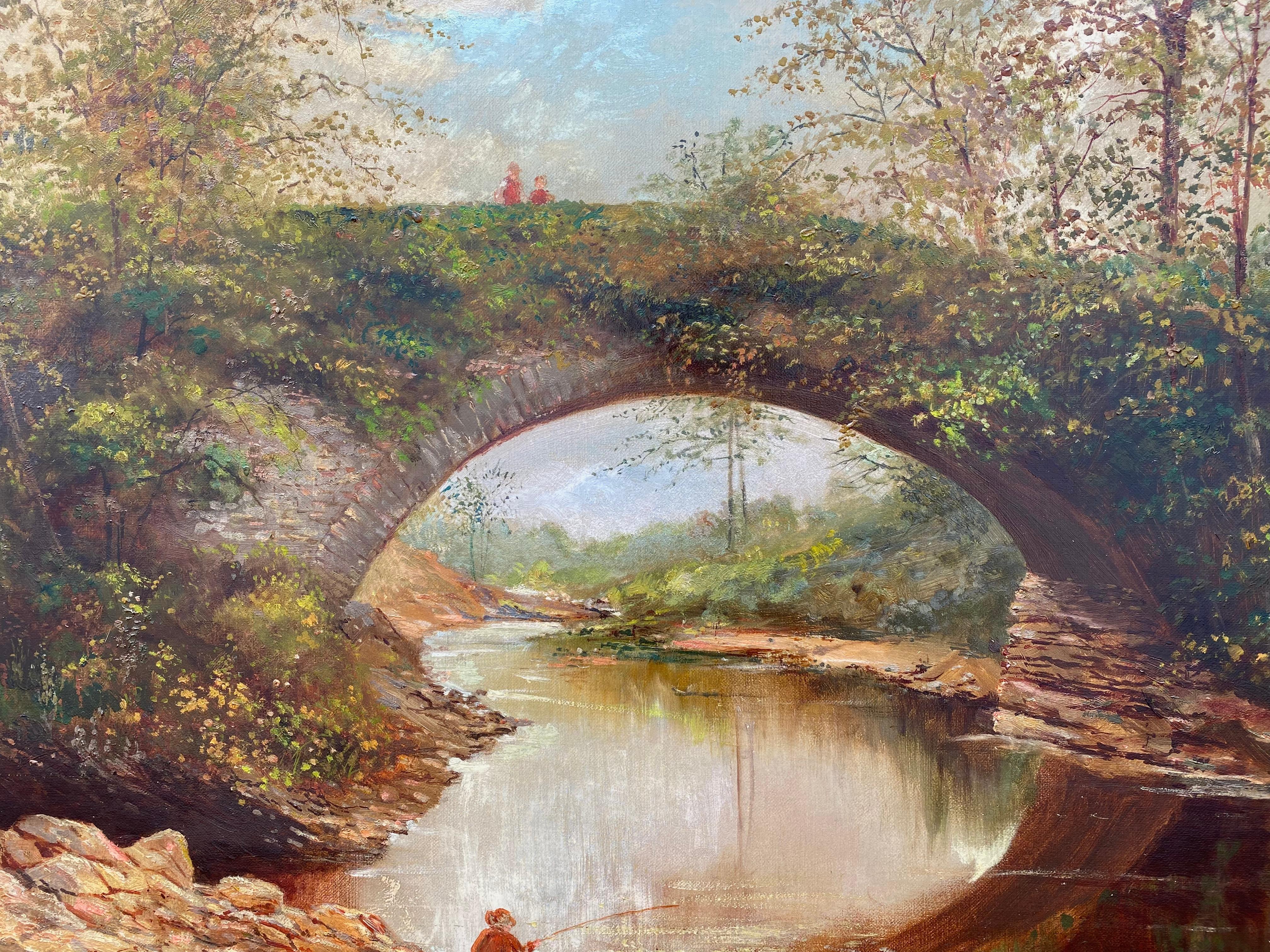 “The Old Bridge” - Brown Figurative Painting by William Livingstone Anderson