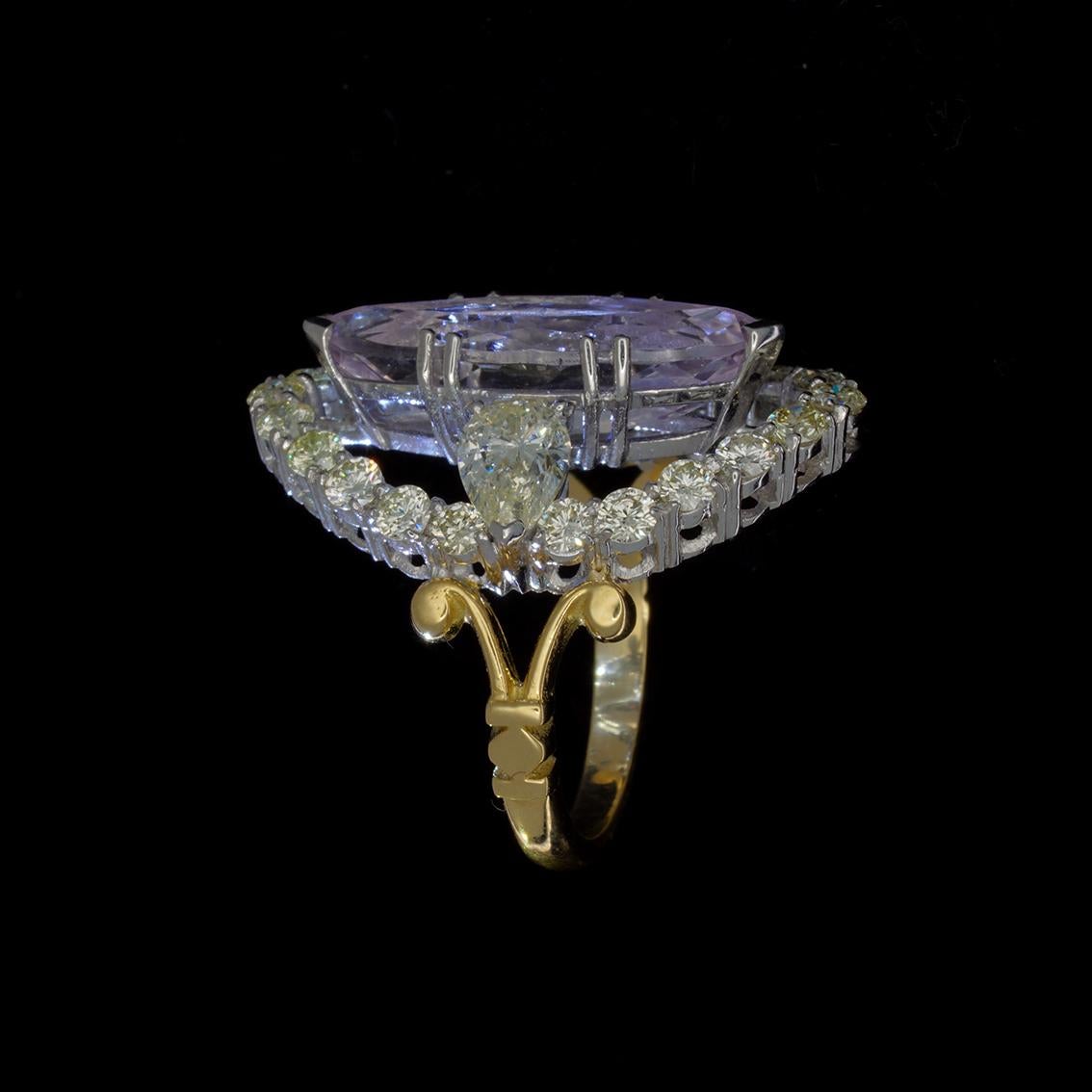 Women's 18 Karat Yellow and White Gold Ring with Marquise Morganite and White Diamonds For Sale